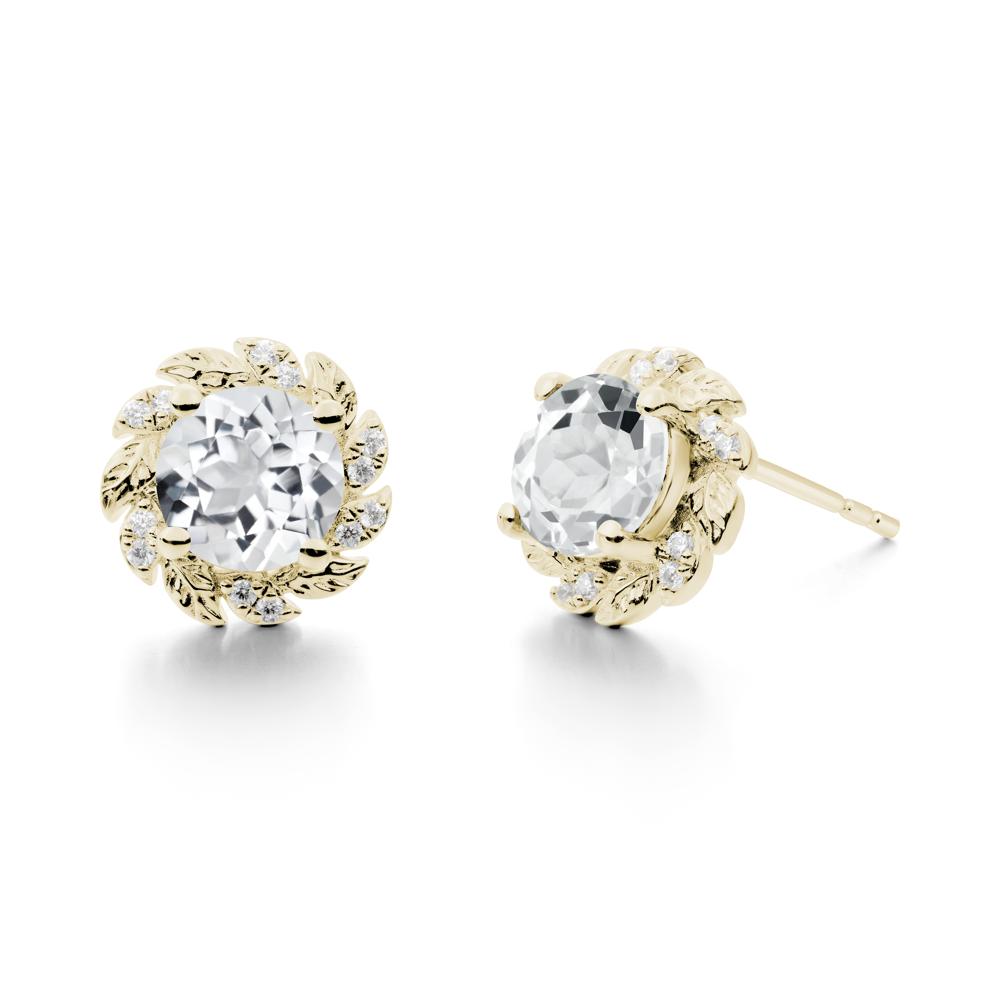 Leaf Halo White Topaz Pendant Earrings - LUO Jewelry #metal_14k yellow gold