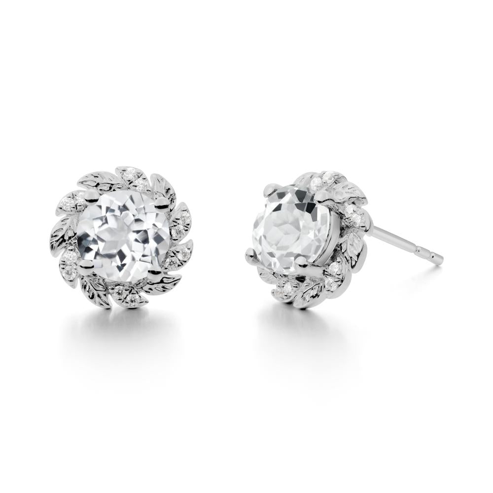 Leaf Halo White Topaz Pendant Earrings - LUO Jewelry #metal_platinum