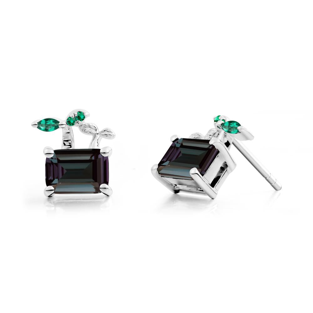 Emerald Cut Alexandrite and Emerald Sprout Earrings - LUO Jewelry #metal_sterling silver