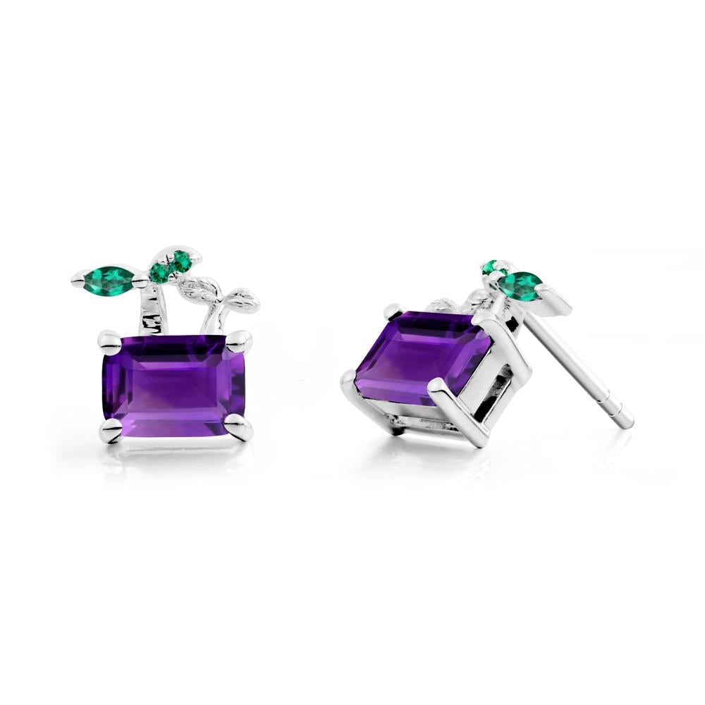 Nature Inspired Amethyst and Emerald Stud Earrings - LUO Jewelry #metal_14k white gold
