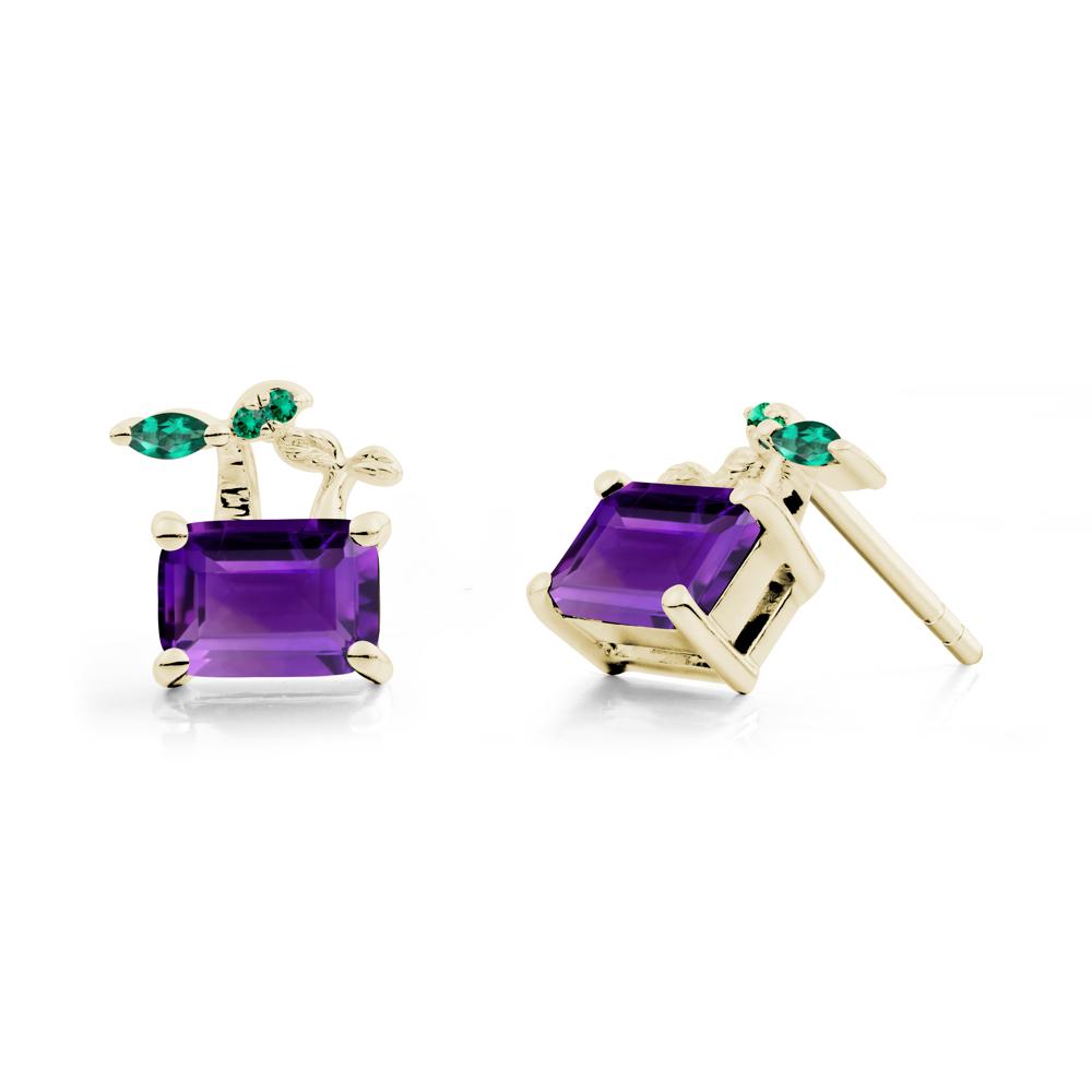Nature Inspired Amethyst and Emerald Stud Earrings - LUO Jewelry #metal_14k yellow gold