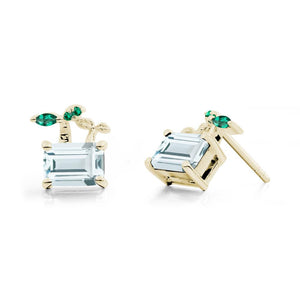 Nature Inspired Aquamarine and Emerald Stud Earrings - LUO Jewelry #metal_14k yellow gold