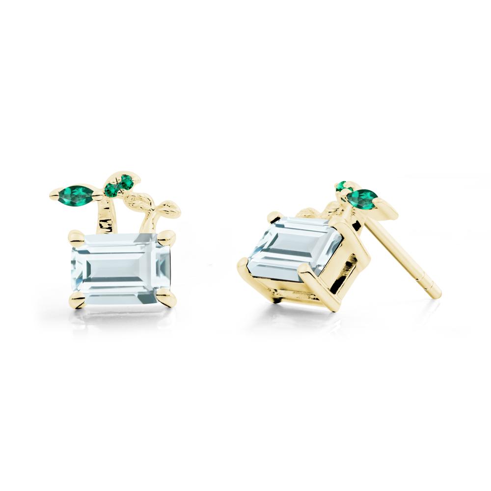 Nature Inspired Aquamarine and Emerald Stud Earrings - LUO Jewelry #metal_18k yellow gold