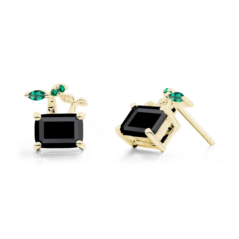 Emerald Cut Black Spinel and Emerald Sprout Earrings - LUO Jewelry #metal_18k yellow gold