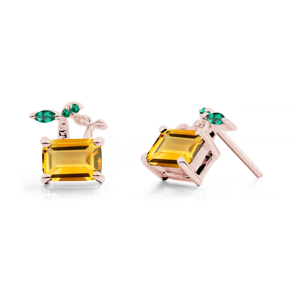 Emerald Cut Citrine and Emerald Sprout Earrings - LUO Jewelry #metal_18k rose gold