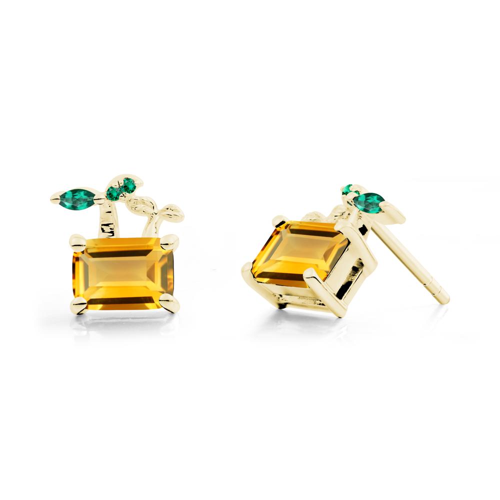 Emerald Cut Citrine and Emerald Sprout Earrings - LUO Jewelry #metal_18k yellow gold