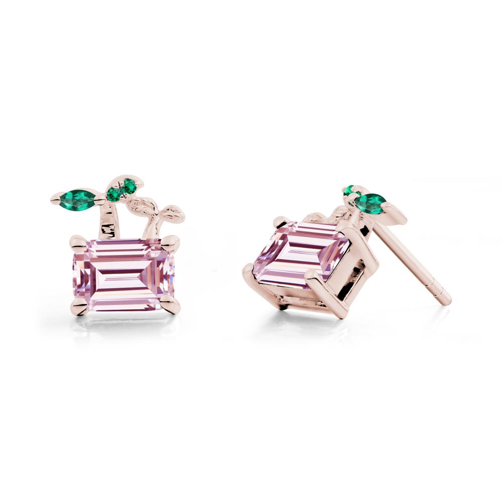 Nature Inspired Cubic Zirconia and Emerald Stud Earrings - LUO Jewelry #metal_14k rose gold