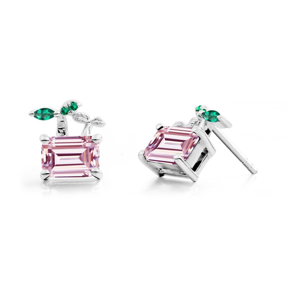 Nature Inspired Cubic Zirconia and Emerald Stud Earrings - LUO Jewelry #metal_18k white gold