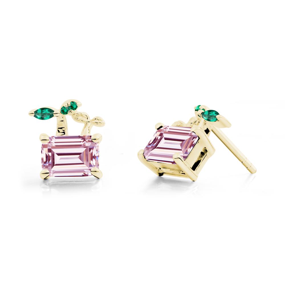 Nature Inspired Cubic Zirconia and Emerald Stud Earrings - LUO Jewelry #metal_18k yellow gold