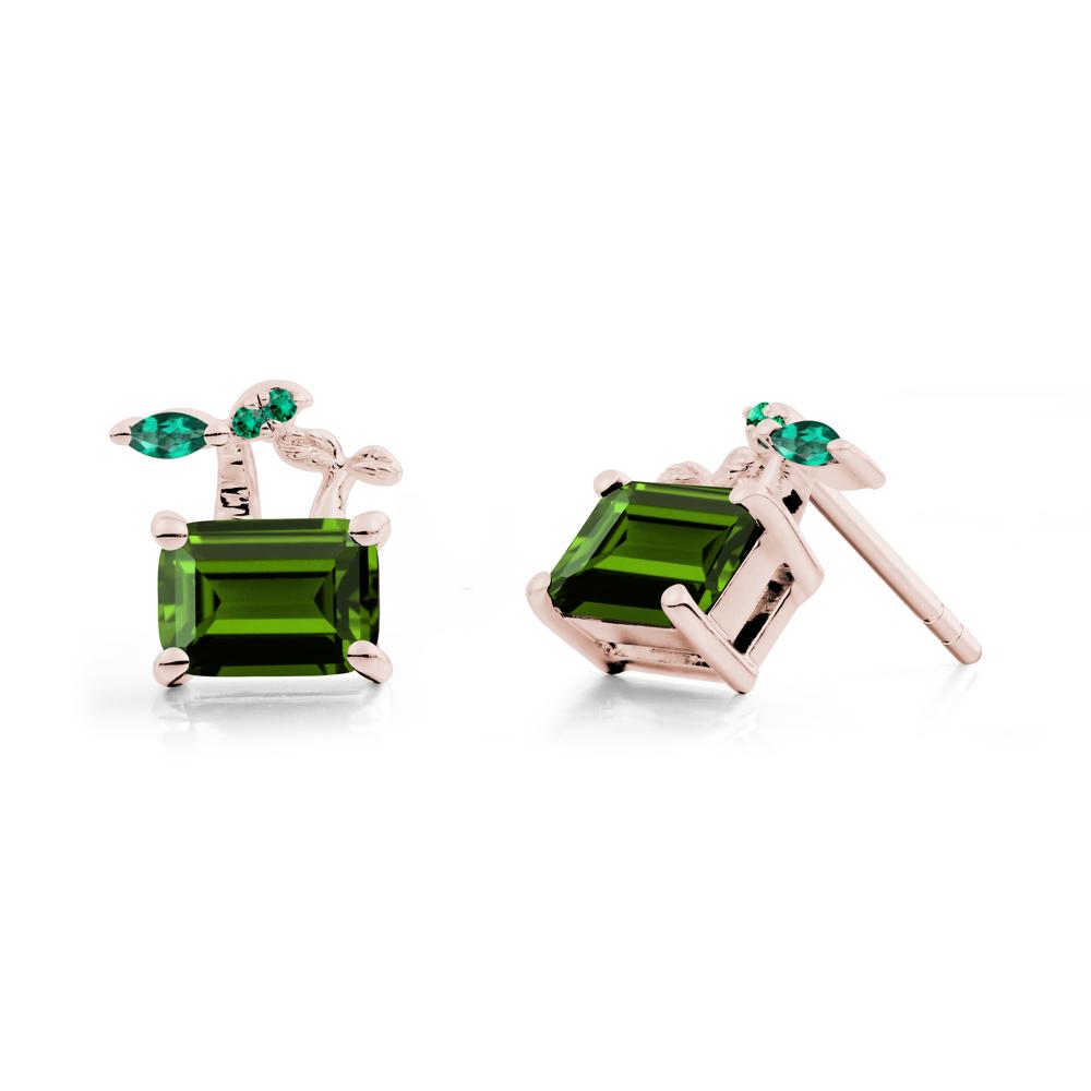 Emerald Cut Diopside and Emerald Sprout Earrings - LUO Jewelry #metal_14k rose gold