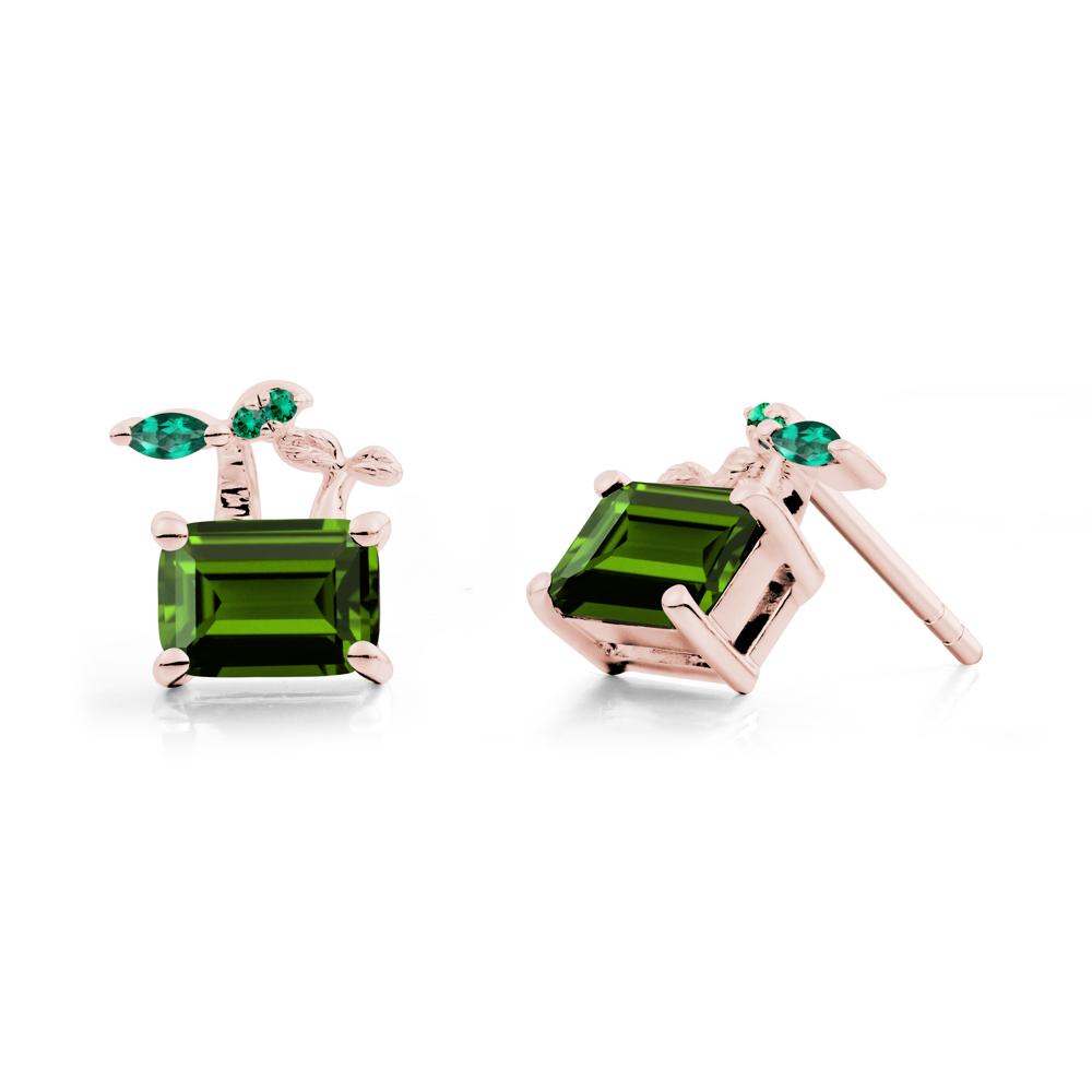 Emerald Cut Diopside and Emerald Sprout Earrings - LUO Jewelry #metal_18k rose gold