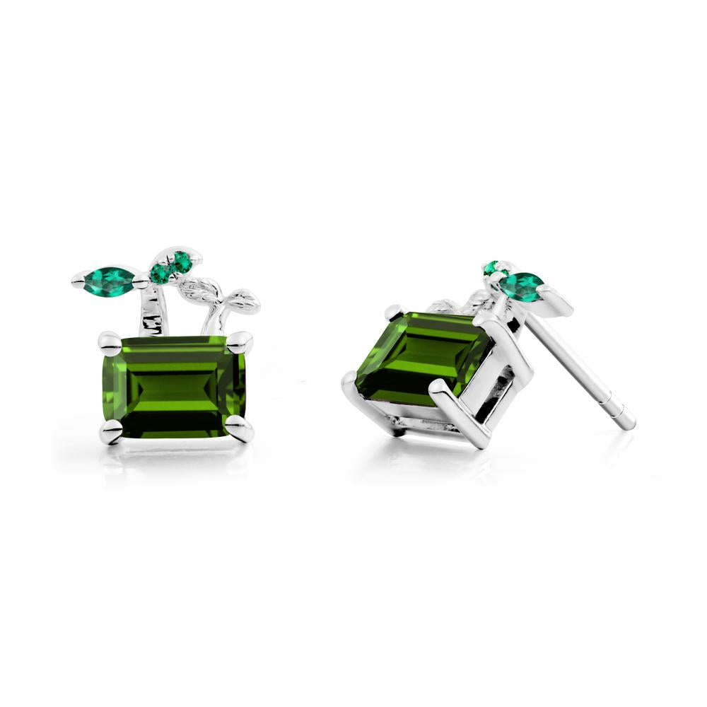 Emerald Cut Diopside and Emerald Sprout Earrings - LUO Jewelry #metal_18k white gold