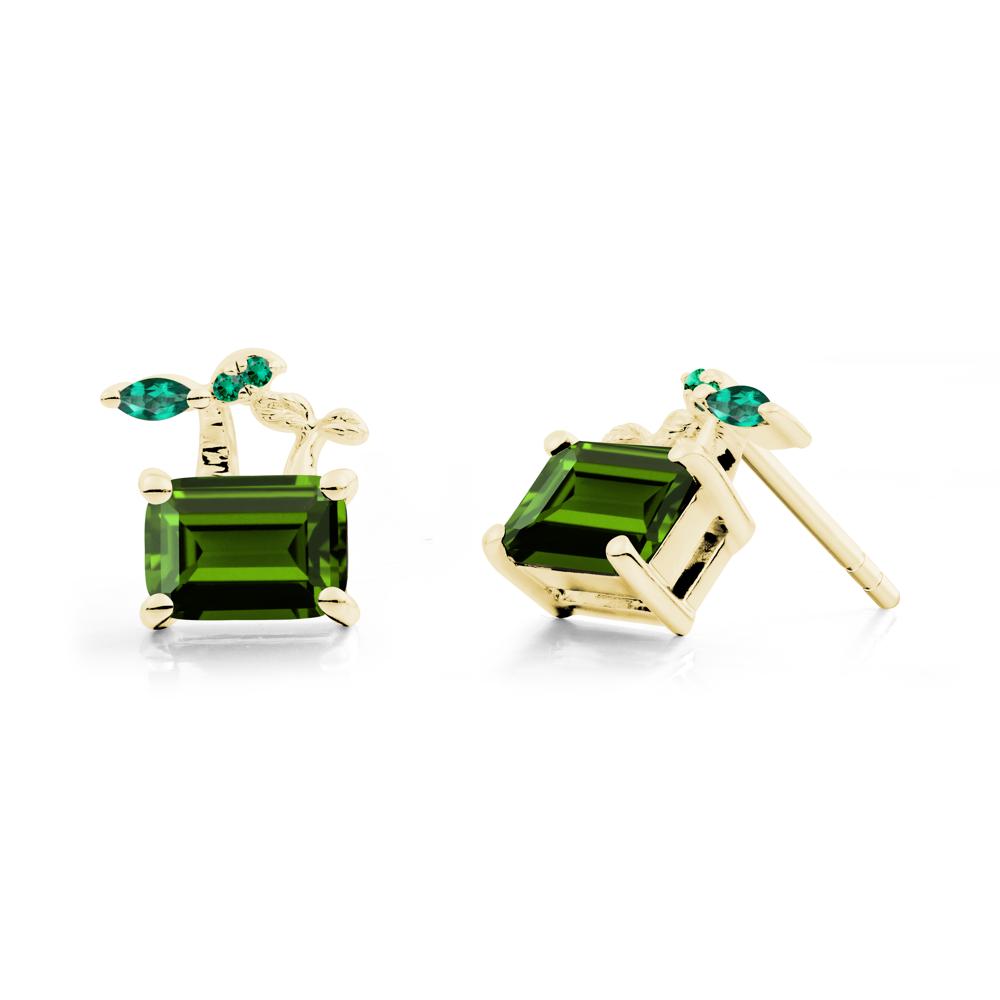 Emerald Cut Diopside and Emerald Sprout Earrings - LUO Jewelry #metal_18k yellow gold