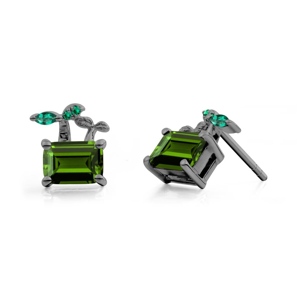 Emerald Cut Diopside and Emerald Sprout Earrings - LUO Jewelry #metal_black finish sterling silver