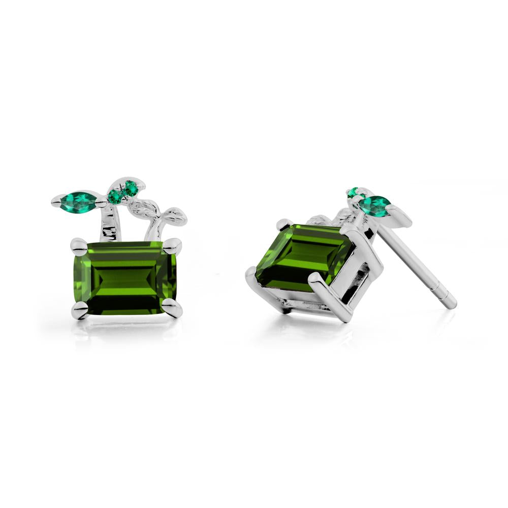 Emerald Cut Diopside and Emerald Sprout Earrings - LUO Jewelry #metal_platinum