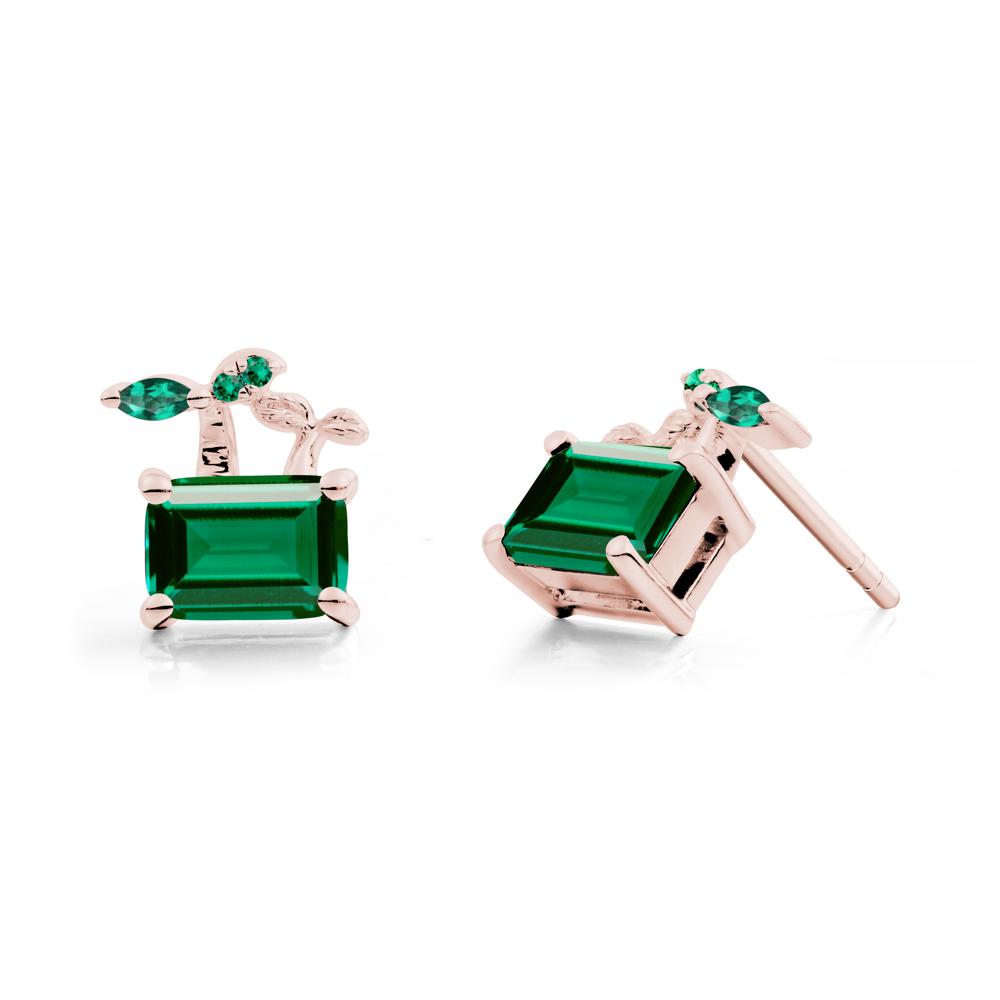 Emerald Cut Emerald Sprout Earrings - LUO Jewelry #metal_18k rose gold