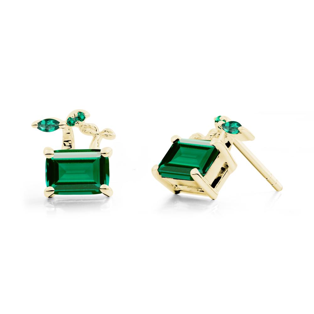 Emerald Cut Emerald Sprout Earrings - LUO Jewelry #metal_18k yellow gold