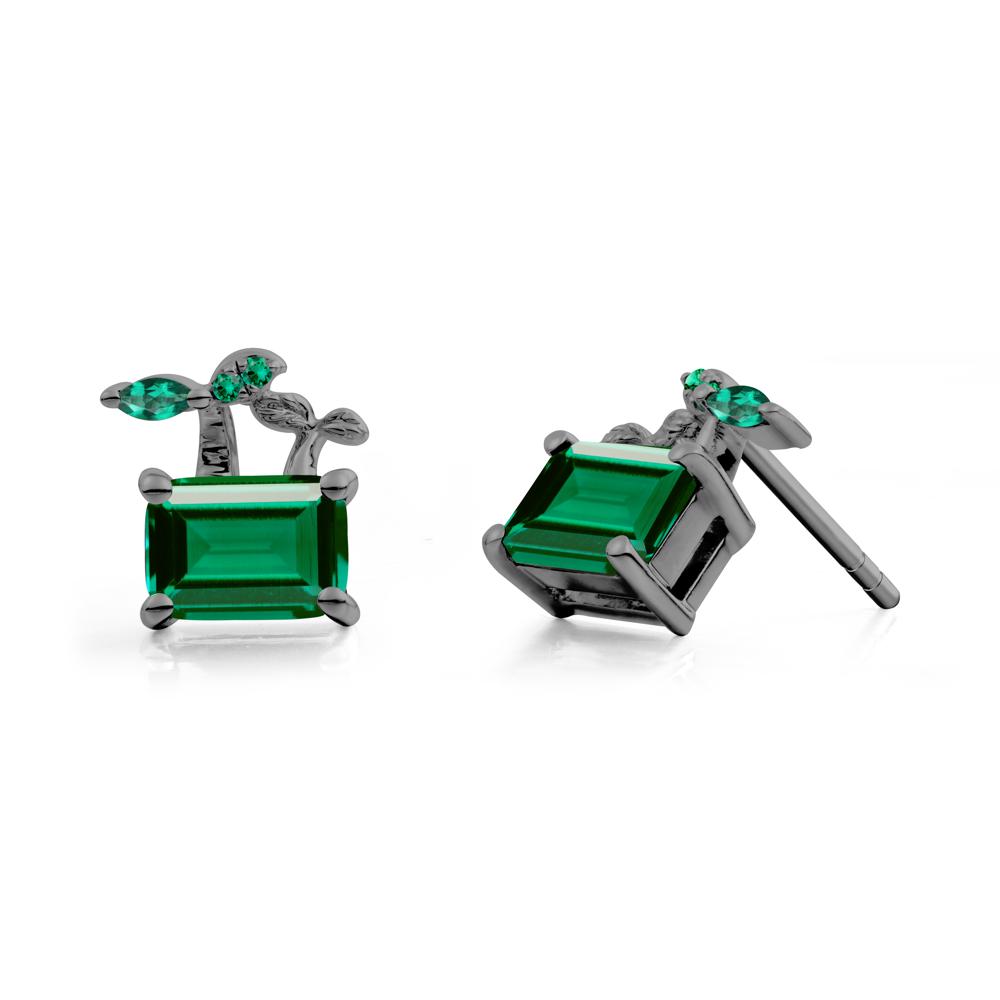 Emerald Cut Emerald Sprout Earrings - LUO Jewelry #metal_black finish sterling silver