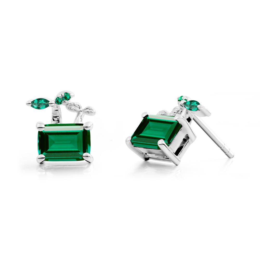 Emerald Cut Emerald Sprout Earrings - LUO Jewelry #metal_sterling silver