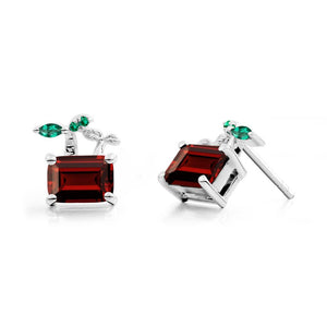 Nature Inspired Garnet and Emerald Stud Earrings - LUO Jewelry #metal_14k white gold
