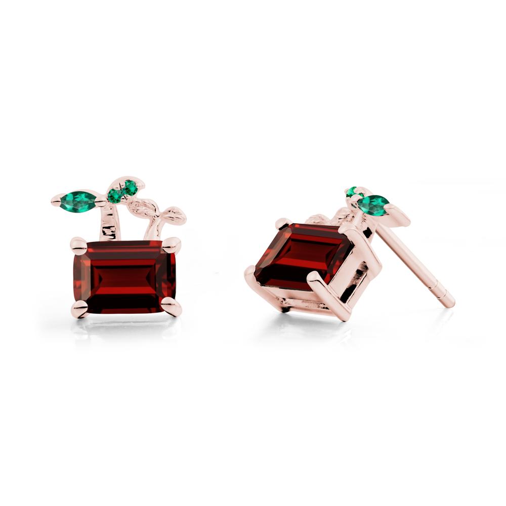 Nature Inspired Garnet and Emerald Stud Earrings - LUO Jewelry #metal_18k rose gold