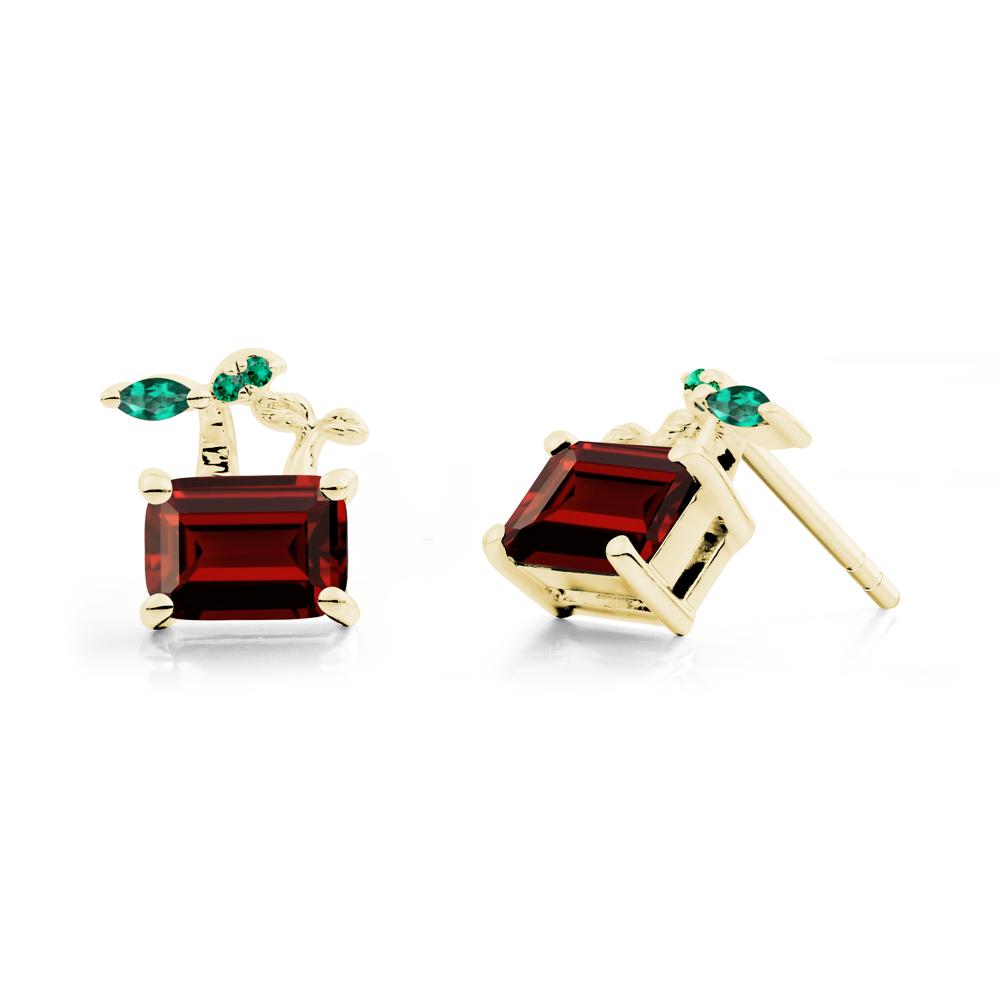 Nature Inspired Garnet and Emerald Stud Earrings - LUO Jewelry #metal_18k yellow gold