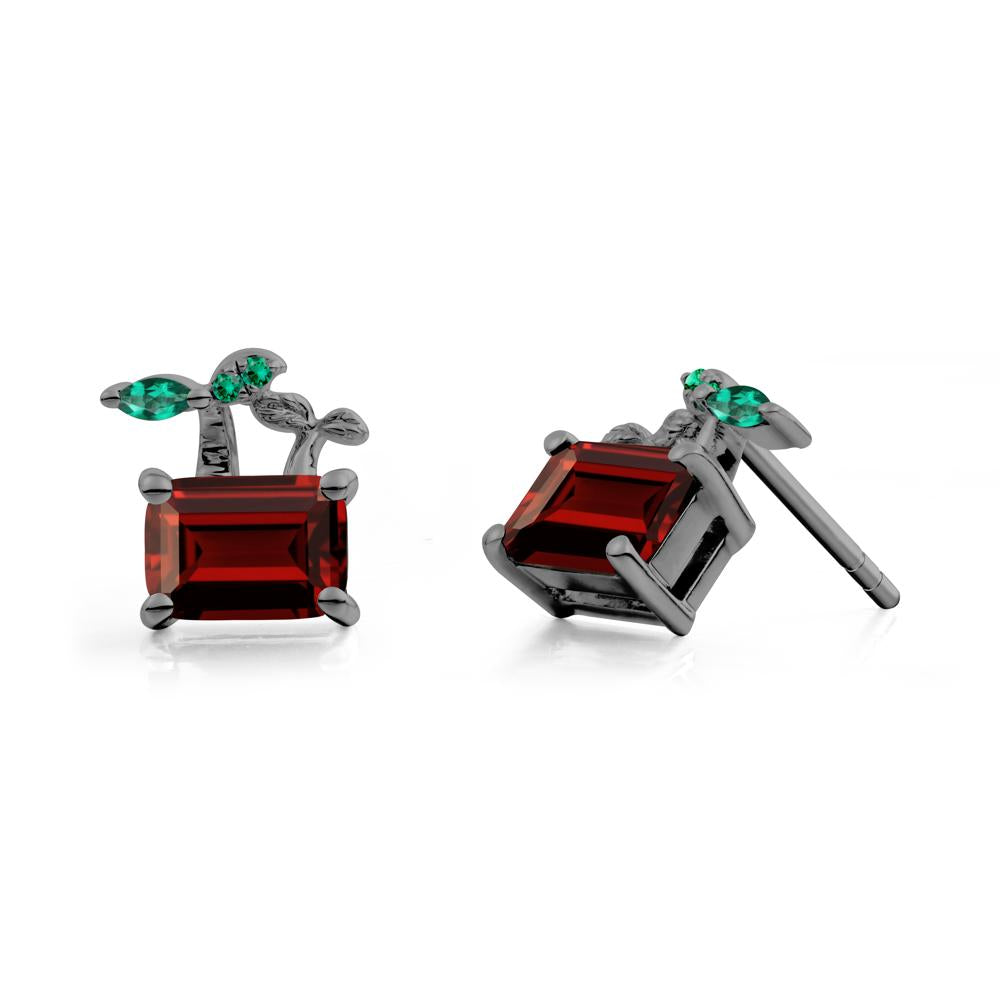 Nature Inspired Garnet and Emerald Stud Earrings - LUO Jewelry #metal_black finish sterling silver