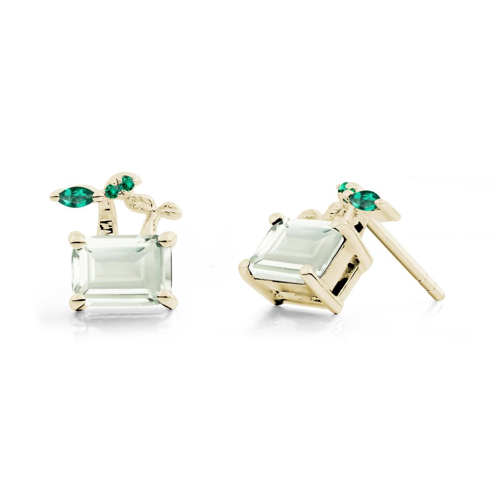 Emerald Cut Green Amethyst and Emerald Sprout Earrings - LUO Jewelry #metal_14k yellow gold