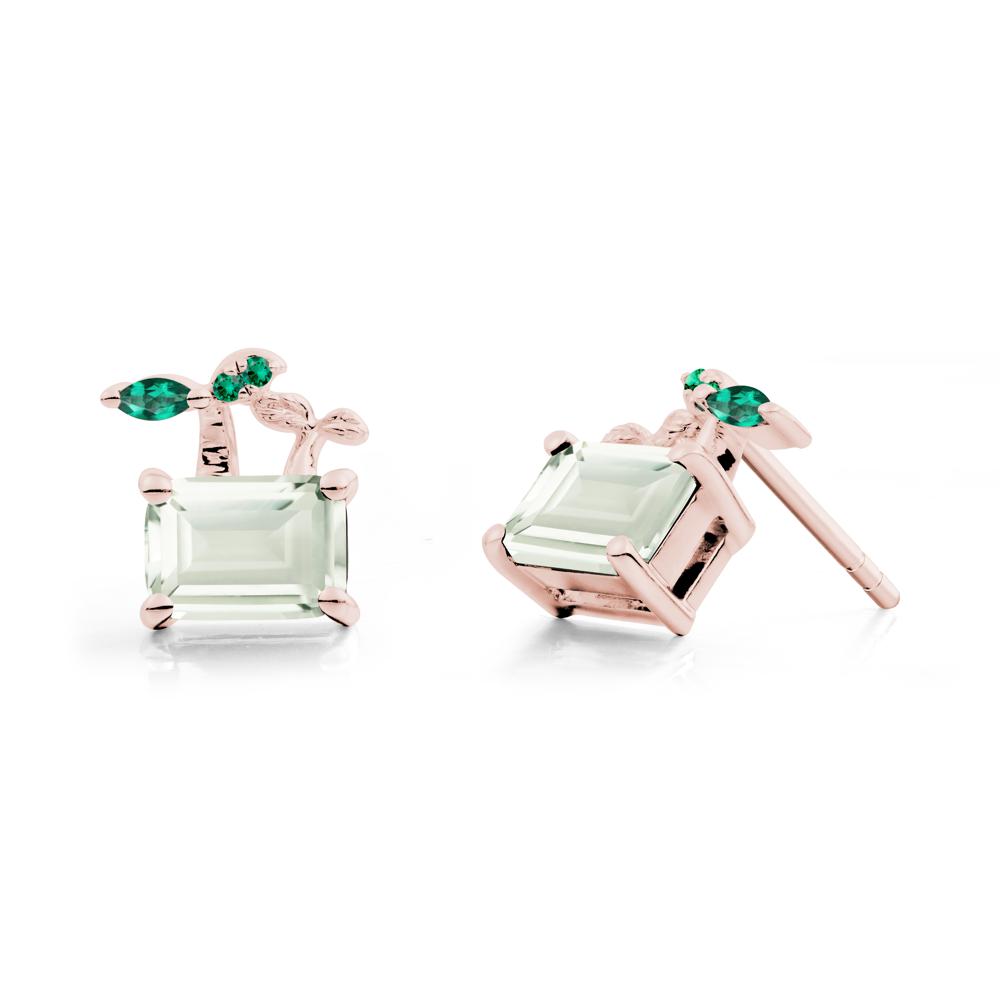 Emerald Cut Green Amethyst and Emerald Sprout Earrings - LUO Jewelry #metal_18k rose gold