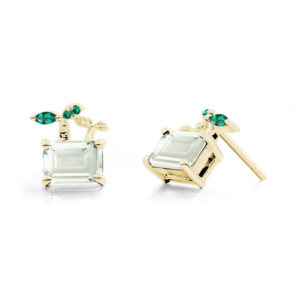 Emerald Cut Green Amethyst and Emerald Sprout Earrings - LUO Jewelry #metal_18k yellow gold