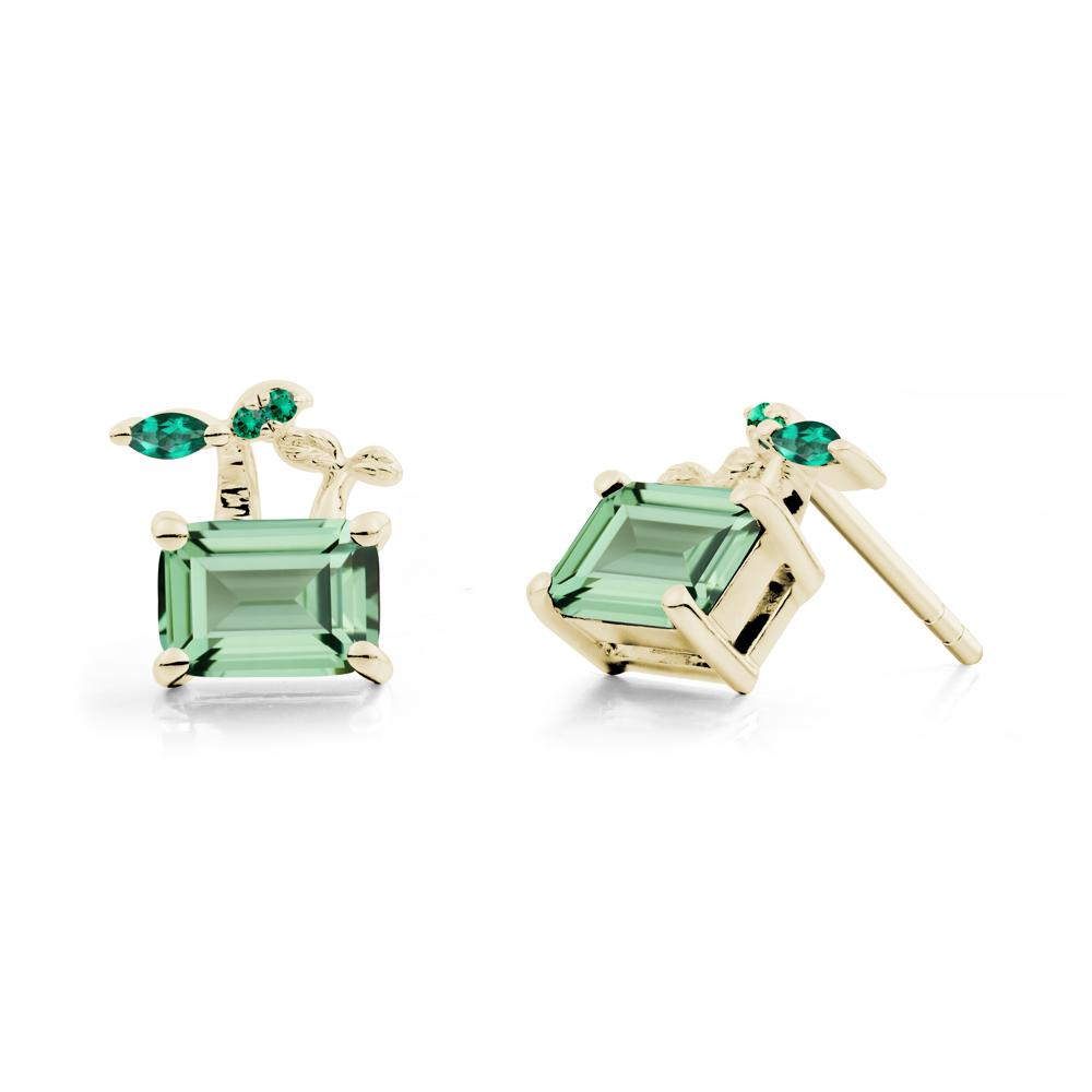Emerald Cut Green Sapphire and Emerald Sprout Earrings - LUO Jewelry #metal_14k yellow gold