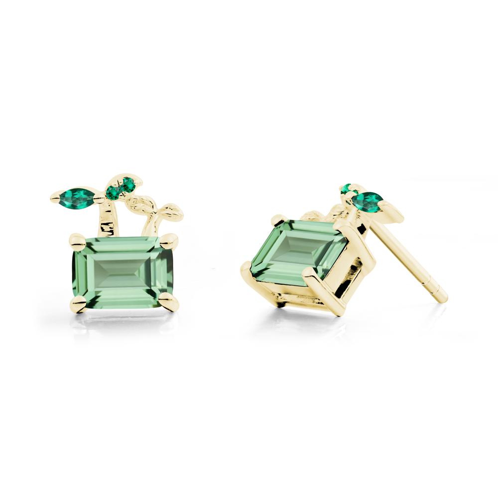 Emerald Cut Green Sapphire and Emerald Sprout Earrings - LUO Jewelry #metal_18k yellow gold