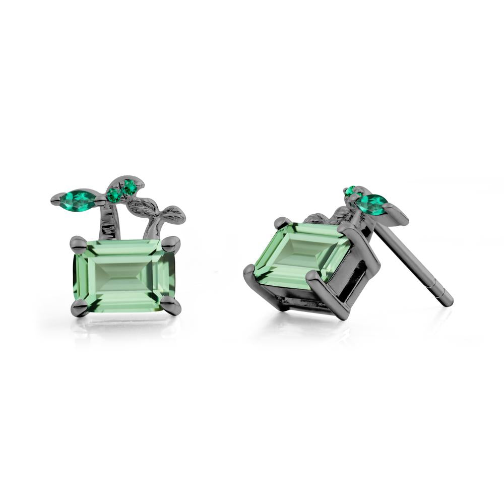 Emerald Cut Green Sapphire and Emerald Sprout Earrings - LUO Jewelry #metal_black finish sterling silver
