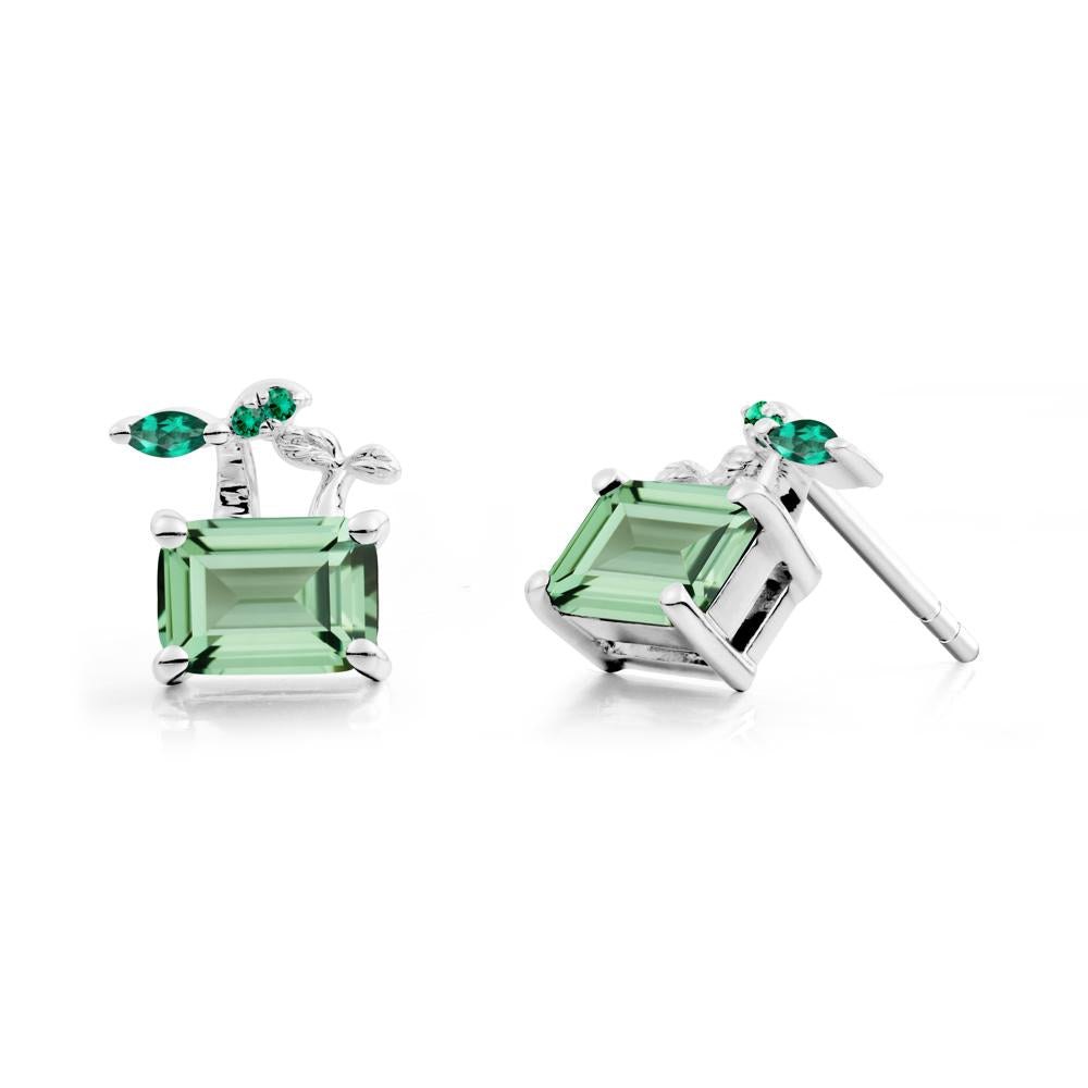 Emerald Cut Green Sapphire and Emerald Sprout Earrings - LUO Jewelry #metal_sterling silver