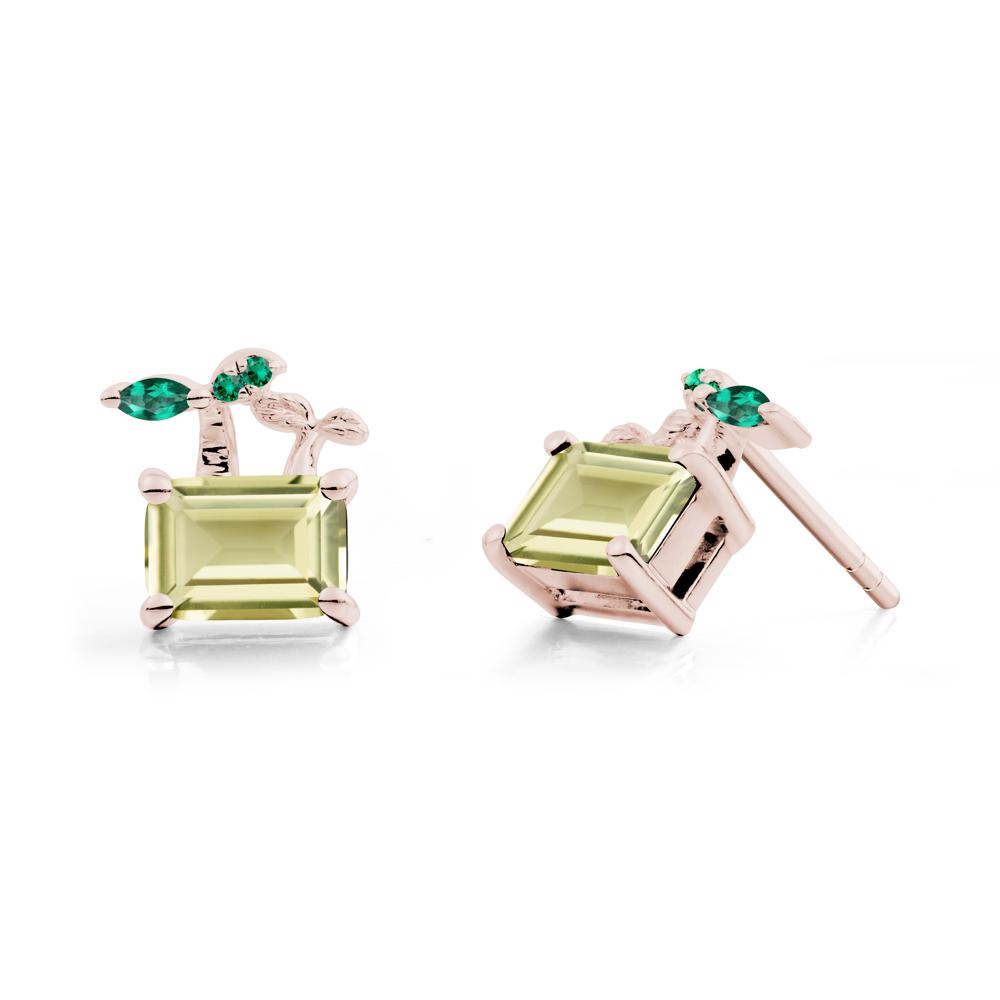 Emerald Cut Lemon Quartz and Emerald Sprout Earrings - LUO Jewelry #metal_14k rose gold