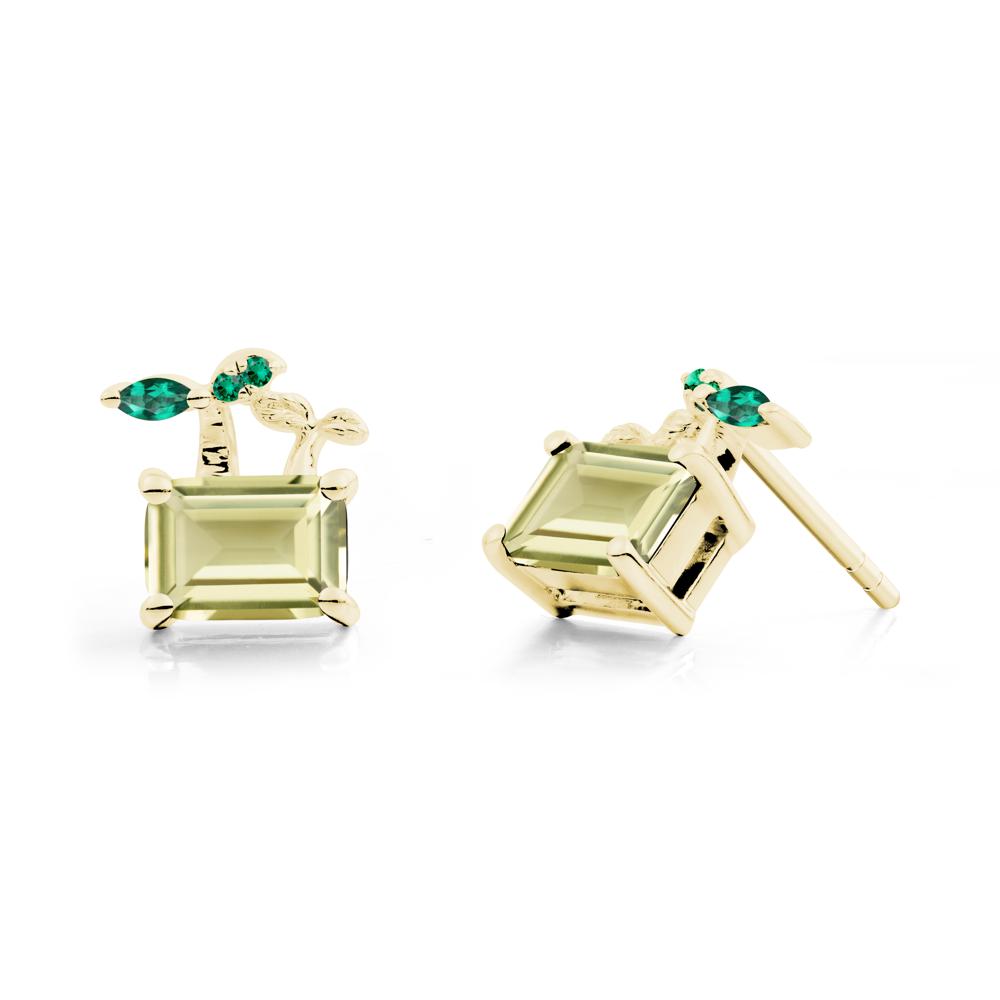 Emerald Cut Lemon Quartz and Emerald Sprout Earrings - LUO Jewelry #metal_18k yellow gold