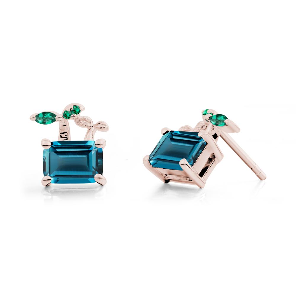 Emerald Cut London Blue Topaz and Emerald Sprout Earrings - LUO Jewelry #metal_14k rose gold