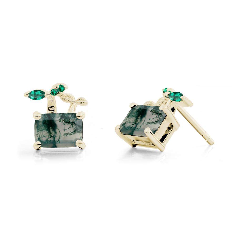 Nature Inspired Moss Agate and Emerald Stud Earrings - LUO Jewelry #metal_14k yellow gold