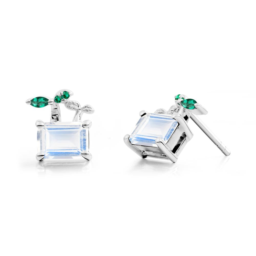 Nature Inspired Moonstone and Emerald Stud Earrings - LUO Jewelry #metal_14k white gold