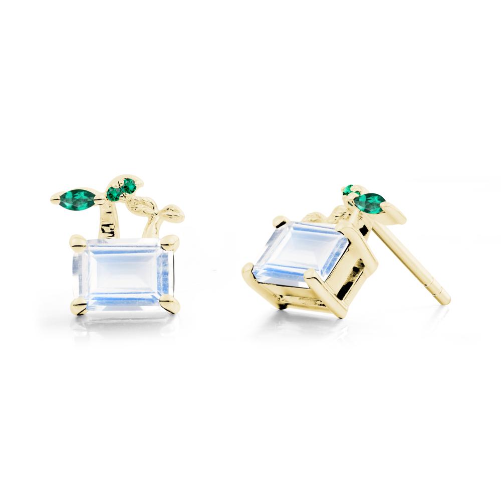 Nature Inspired Moonstone and Emerald Stud Earrings - LUO Jewelry #metal_18k yellow gold