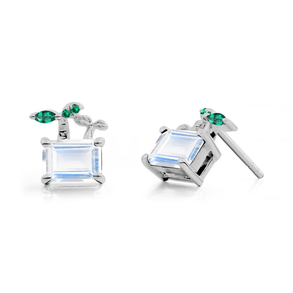 Nature Inspired Moonstone and Emerald Stud Earrings - LUO Jewelry #metal_platinum