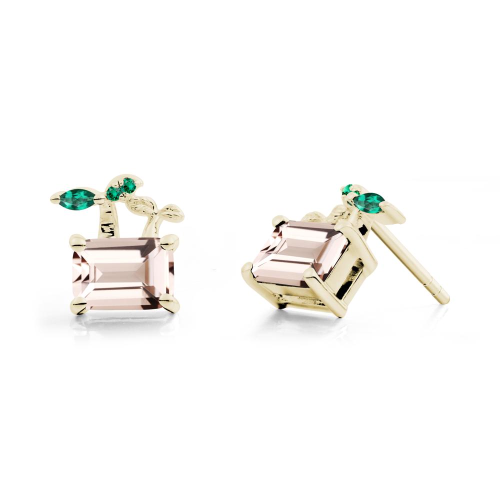 Nature Inspired Morganite and Emerald Stud Earrings - LUO Jewelry #metal_14k yellow gold