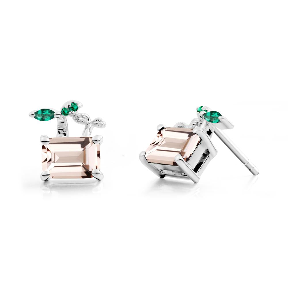 Nature Inspired Morganite and Emerald Stud Earrings - LUO Jewelry #metal_18k white gold