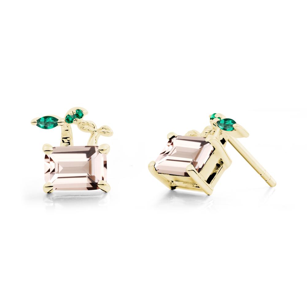 Nature Inspired Morganite and Emerald Stud Earrings - LUO Jewelry #metal_18k yellow gold