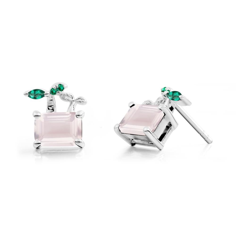 Nature Inspired Rose Quartz and Emerald Stud Earrings - LUO Jewelry #metal_14k white gold