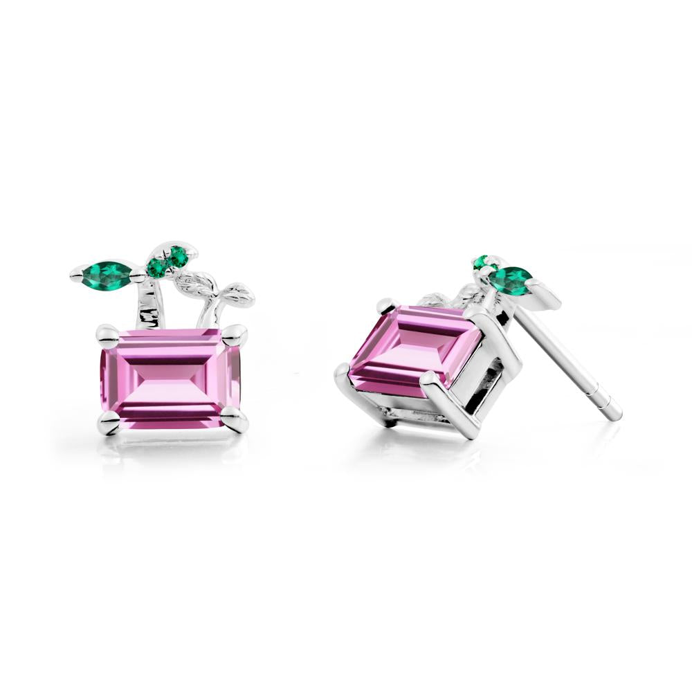 Nature Inspired Pink Sapphire and Emerald Stud Earrings - LUO Jewelry #metal_14k white gold