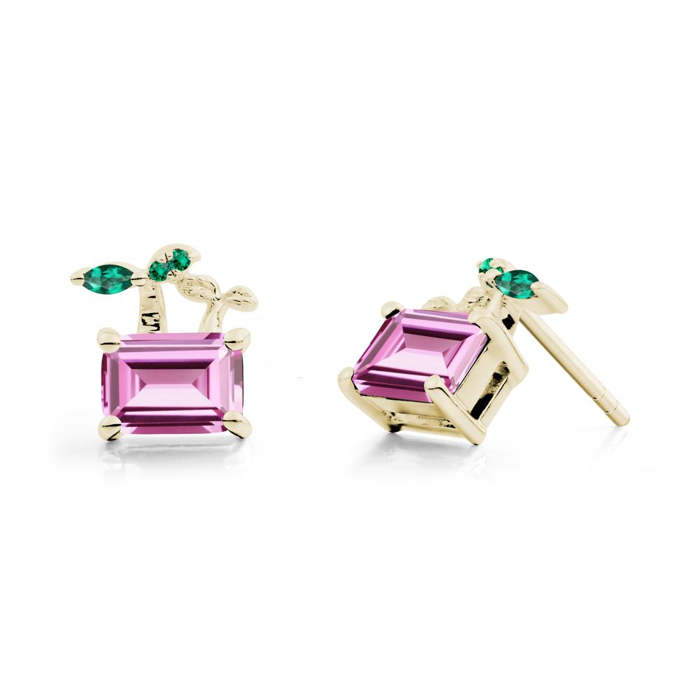 Nature Inspired Pink Sapphire and Emerald Stud Earrings - LUO Jewelry #metal_14k yellow gold