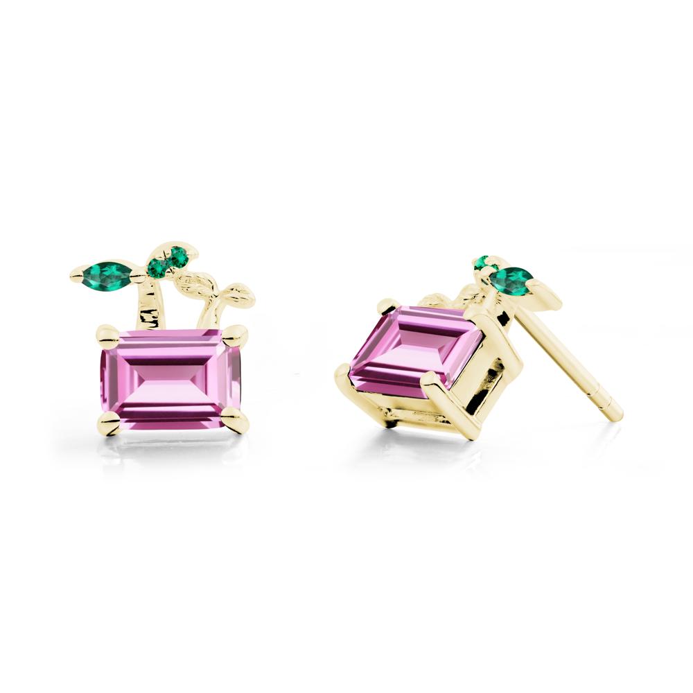 Nature Inspired Pink Sapphire and Emerald Stud Earrings - LUO Jewelry #metal_18k yellow gold