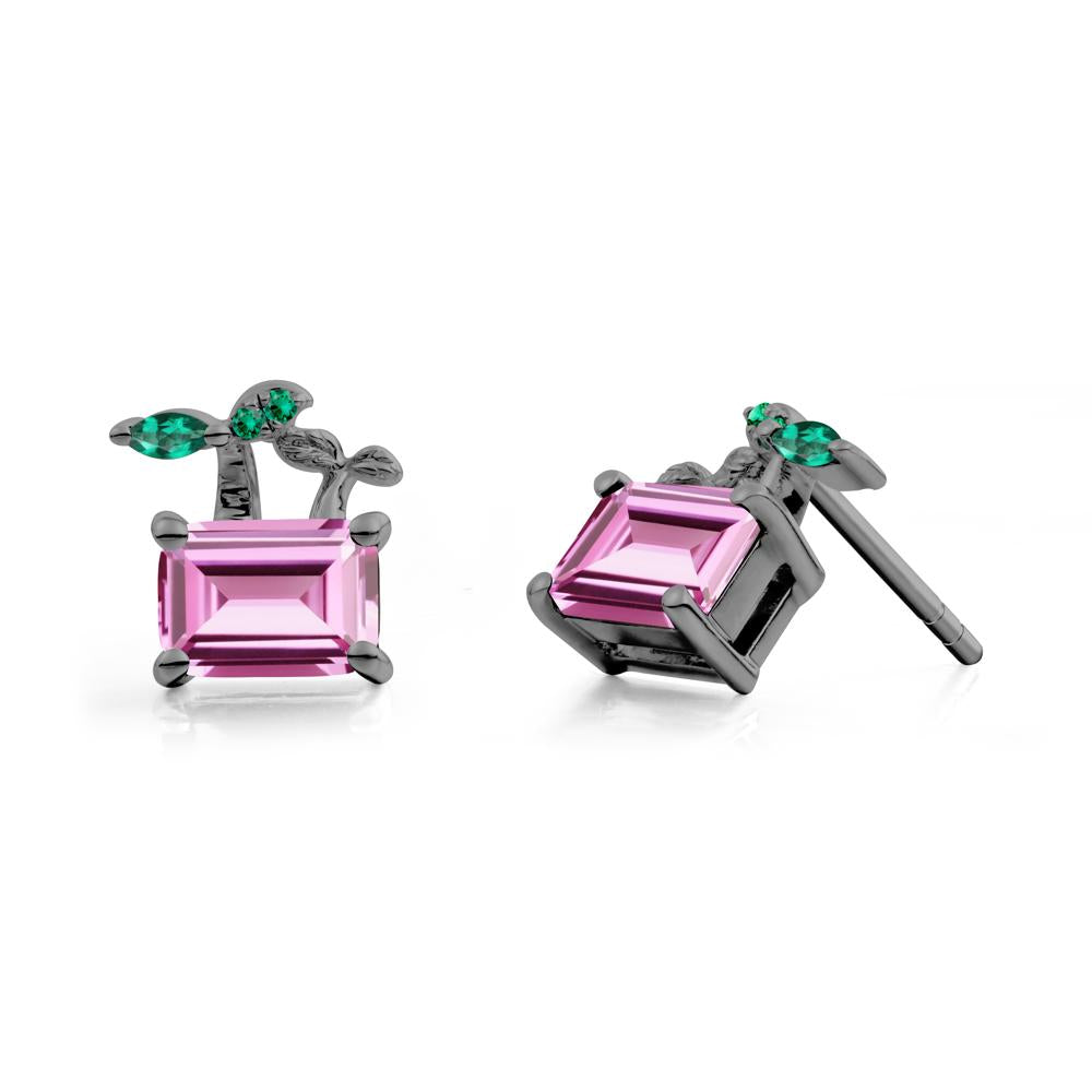 Nature Inspired Pink Sapphire and Emerald Stud Earrings - LUO Jewelry #metal_black finish sterling silver