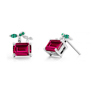 Emerald Cut Ruby and Emerald Sprout Earrings - LUO Jewelry #metal_14k white gold